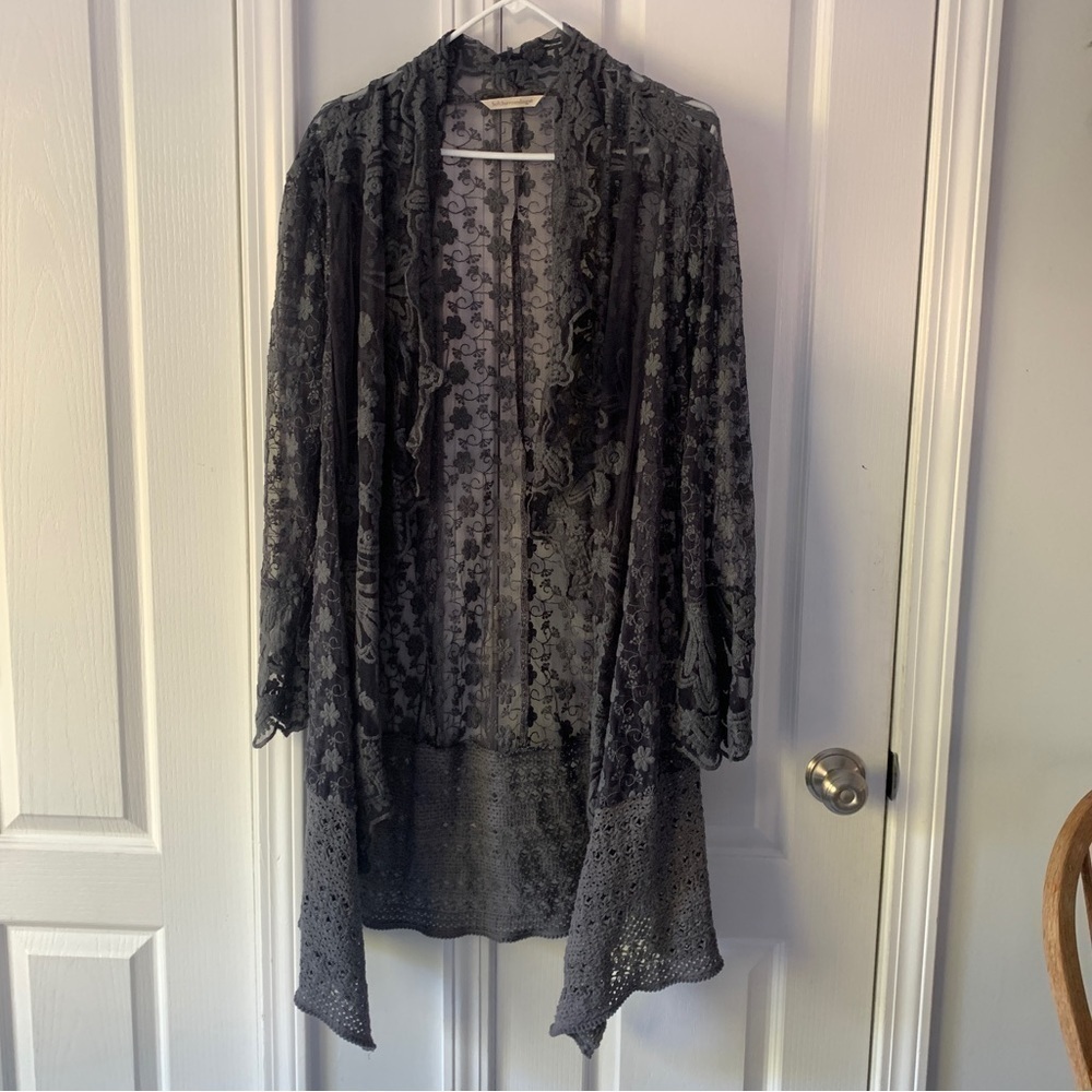 Soft surroundings gray lace top duster kimono crochet bohemian size M cover up